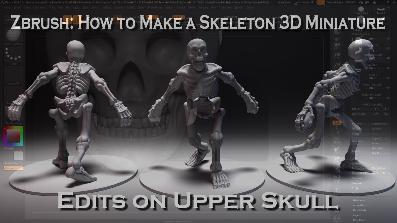 Sculpt a 3D printable Skeleton model in Zbrush