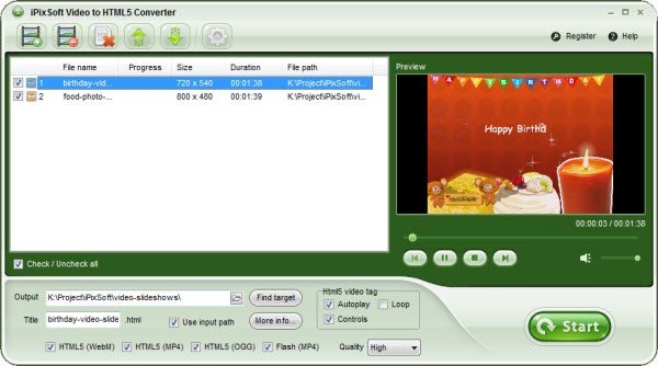 iPixSoft Video to HTML5 Converter 3.0.0