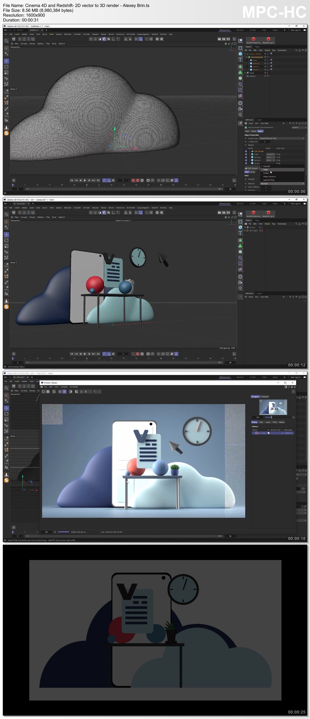 Cinema 4D and Redshift: 2D vector to 3D render