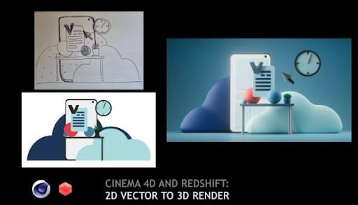 Cinema 4D and Redshift: 2D vector to 3D render