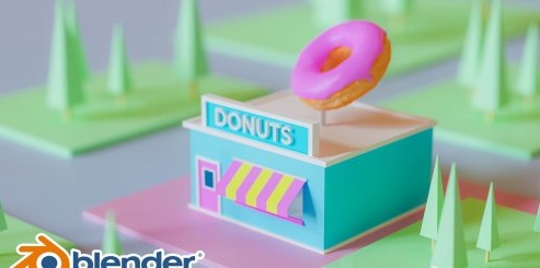 Blender 3D: Easy Cartoon Donut Shop Scene