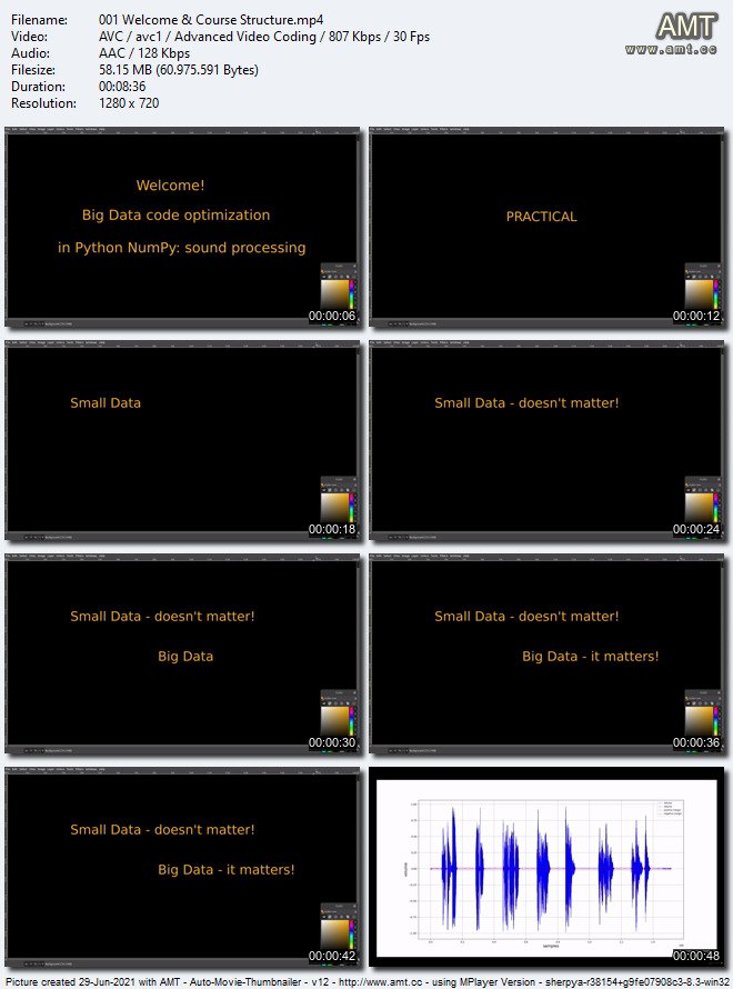 Big Data code optimization in Python NumPy: sound processing