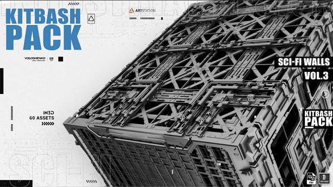 Artstation – Sci-Fi walls KitBash Vol 2 80+ Vol 3 60+ and Vol 4 70+