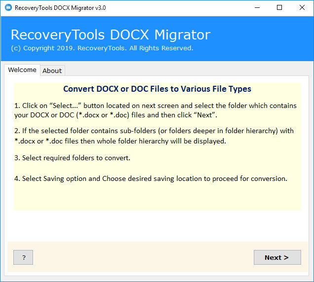 RecoveryTools DOCX Migrator 3.0