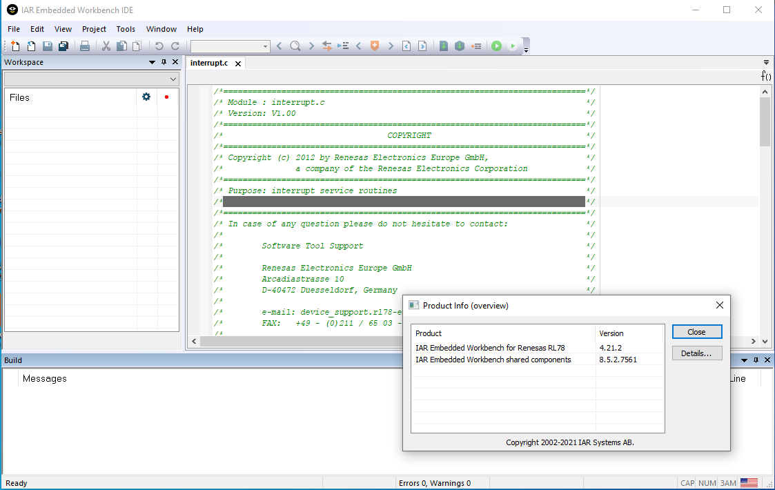 IAR Embedded Workbench for Renesas RL78 version 4.21.2