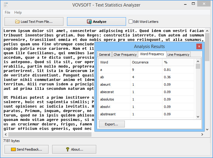 VovSoft Text Statistics Analyzer 2.3