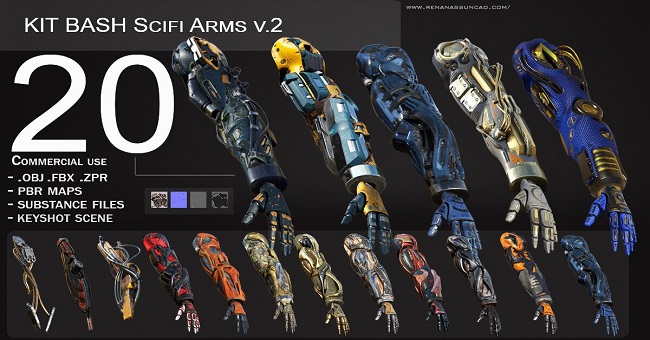 ArtStation – 20 Scifi Arms GameReady v.2 + PBR Maps + Render Scene