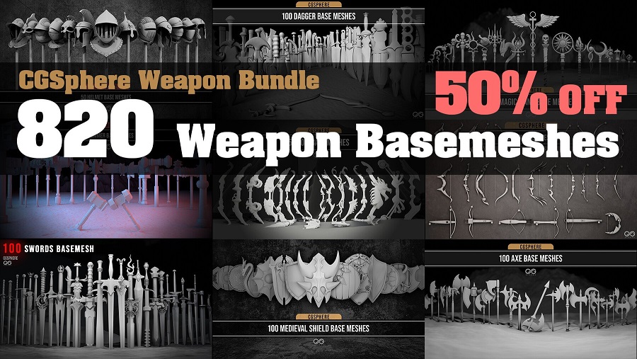 ArtStation – 820 Weapon Basemeshes ( CGSphere Weapon Bundle )