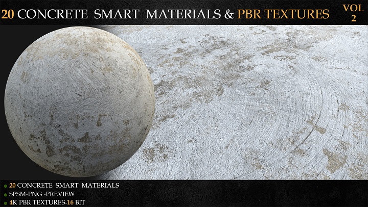 ArtStation – 20 CONCRETE SMART MATERIALS & PBR TEXTURES-VOL 2