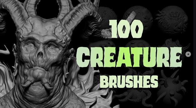 Artstation – Zbrush + Blender – 100 Creature Brush Mega Pack