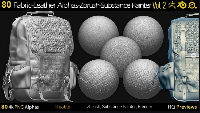 Artstation – Debox Studio – 80 4K Fabric – Leather Tileble Alphas