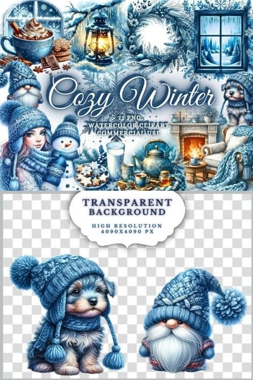 Cozy Winter – 70+ Watercolor Clipart Christmas PNGs