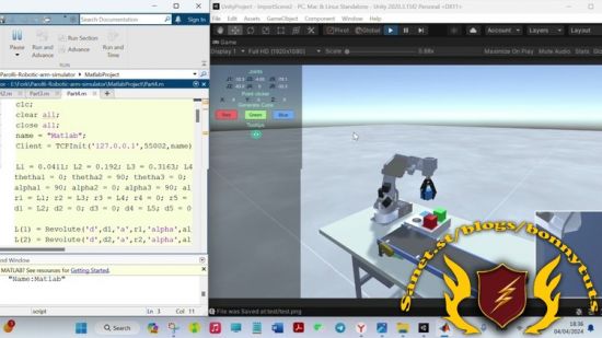 Parol6 Robotic Arm Unity Simulator with Matlab Control