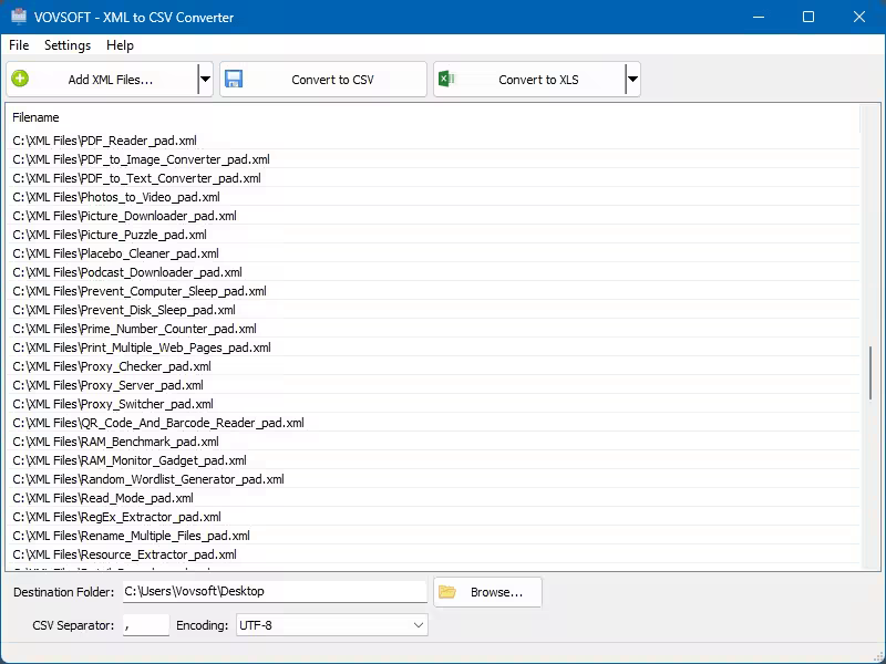 Vovsoft XML to CSV Converter 1.1