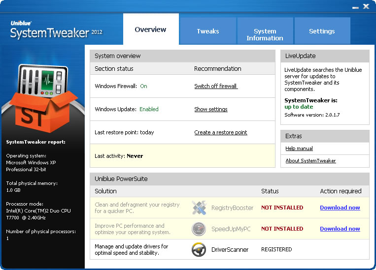 Uniblue SystemTweaker 2012 2.0.3.5