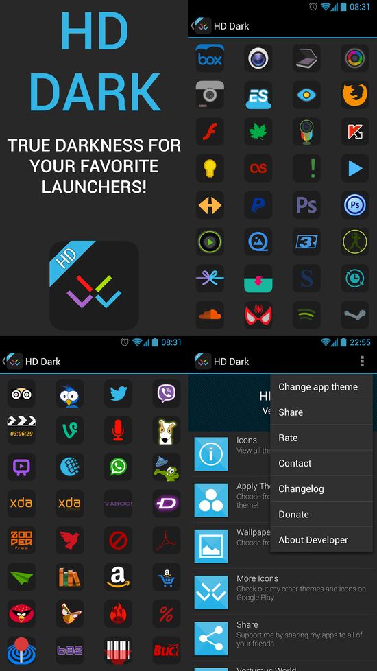 HD Dark – Apex, Nova, ADW, GO 1.6.6
