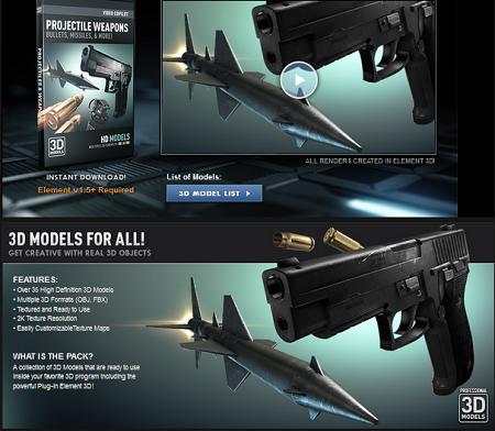 3D Models - Video Copilot - Projectile Weapons Pack