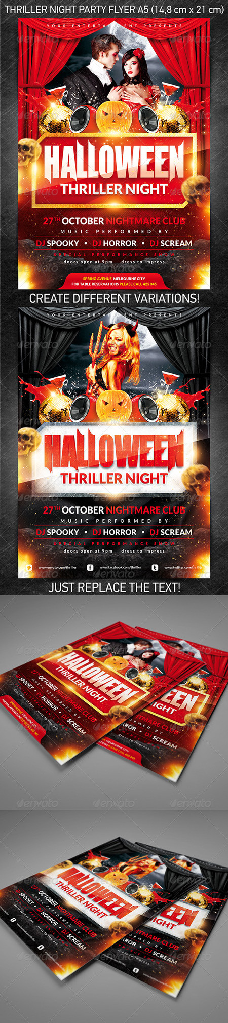 GraphicRiver Halloween Thriller Night Party Flyer 万圣节PSD宣传单