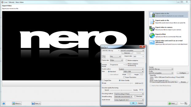 可通过 Nero Video 导入、编辑或导出 AVCHD 2.0 逐行视频