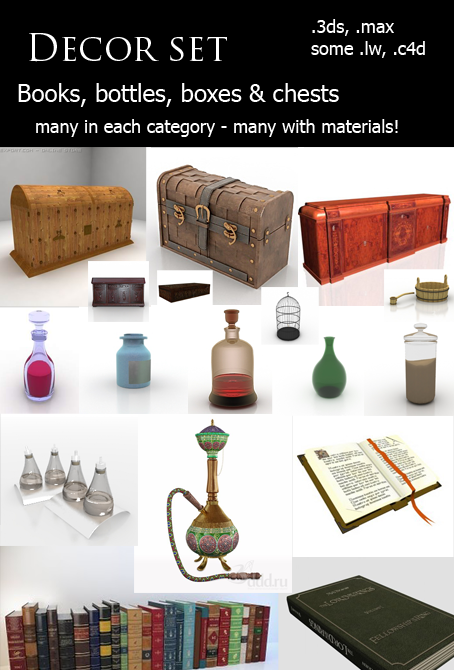 书籍/瓶/衣柜模型 Decor Set 1- Baskets, Books, Bottles & Chests