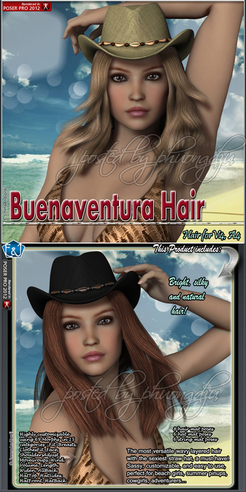 Renderosity Buenaventura Hair For V4 And A4 Renderosity Buenaventura Hair For V4 And A4