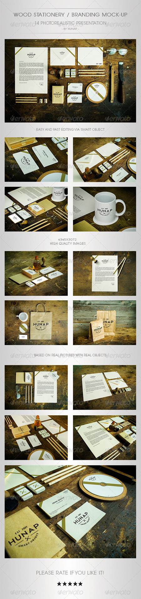 GraphicRiver Wood Stationery Branding Mock-Up 木材文具模板