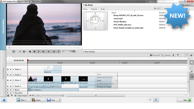 使用 Nero Video 12 中的图片配乐功能提高电影制作效率