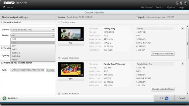 支持高清视频格式,包括 AVC/264、MKV、MP4、3GP、AVI 以及 Nero Recode 中的更多格式 支持高清视频格式,包括 AVC/264、MKV、MP4、3GP、AVI 以及 Nero Recode 中的更多格式