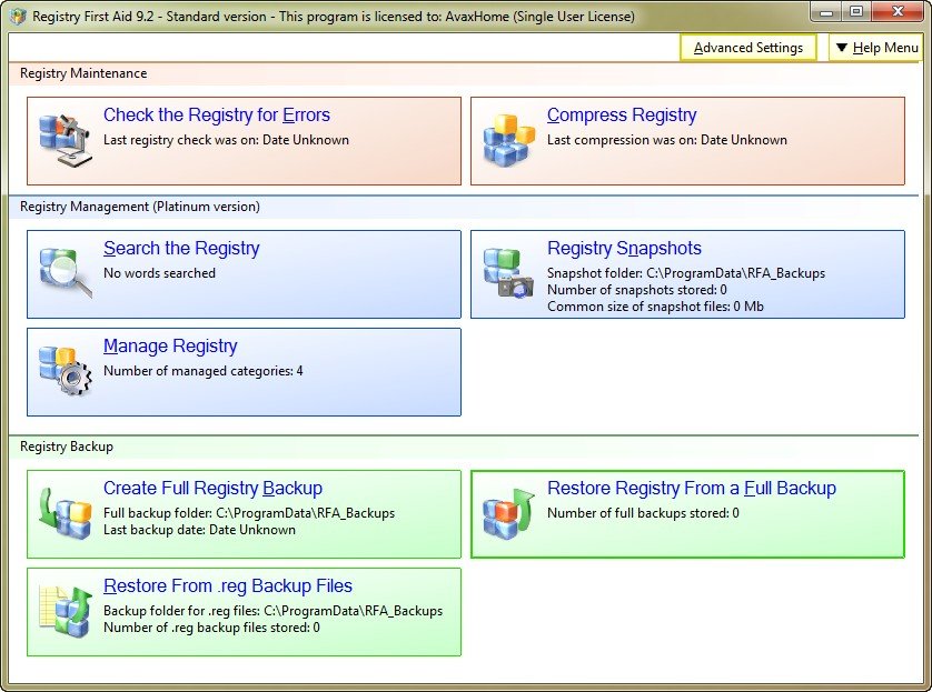 Registry First Aid Standard 9.2.0 Build 2188 (x86/x64)