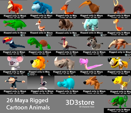3D3Store - 26 Animals Collection - All Rigged