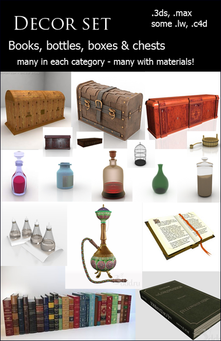 Decor Set 1 Baskets Books Bottles & Chests