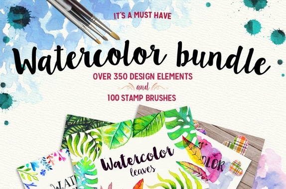 Creativemarket – 350 Watercolor Elements and Brushes