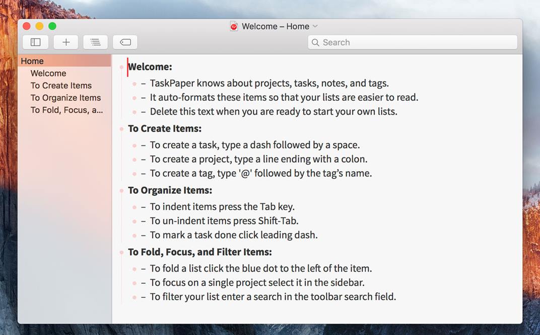 TaskPaper 3.0 Mac OS X