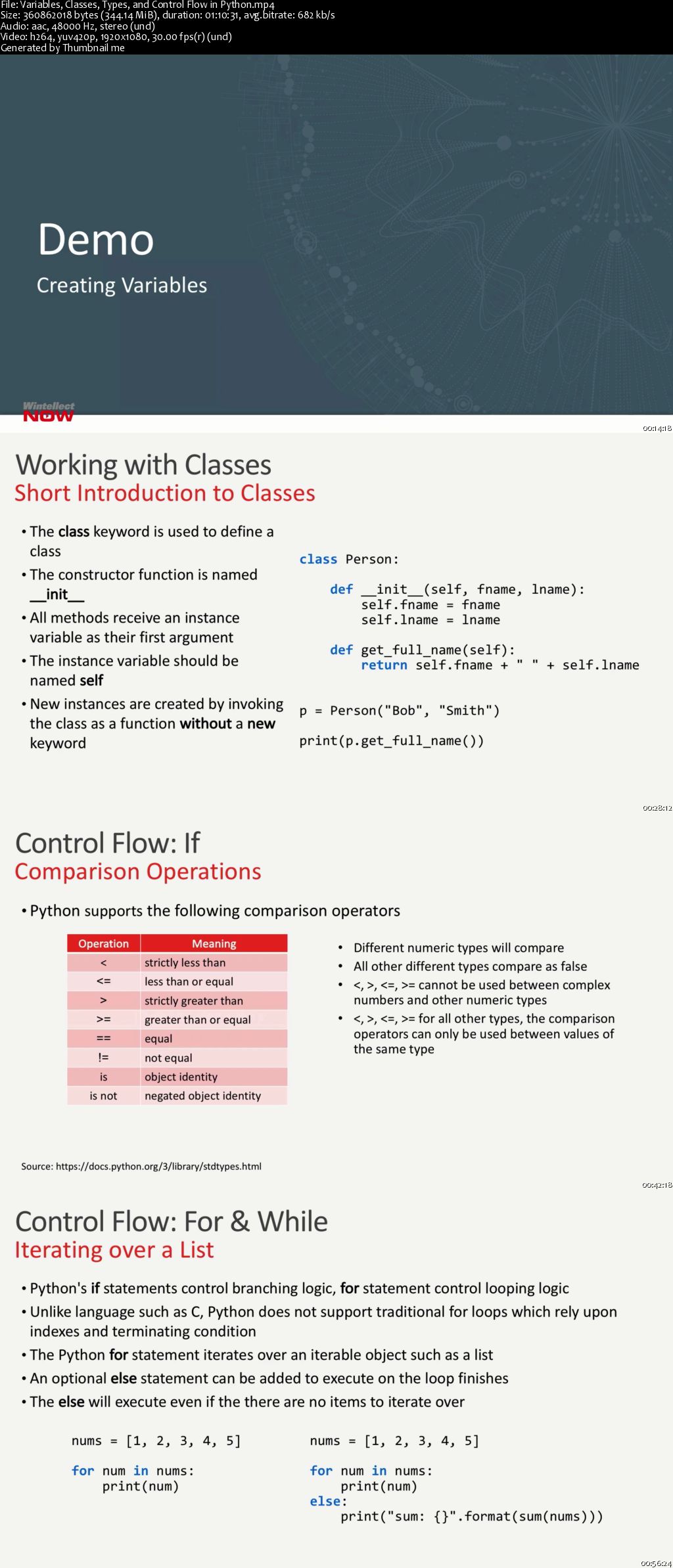 Variables, Classes, Types, and Control Flow in Python