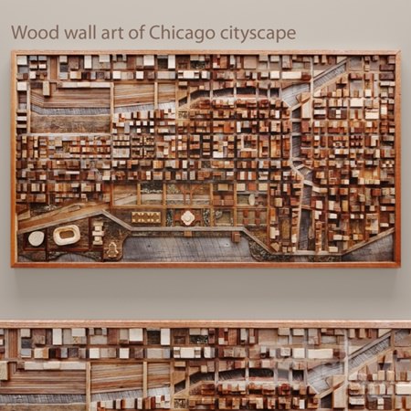 Wood wall art of Chicago cityscape