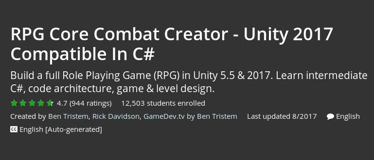 RPG Core Combat Creator – Unity 2017 Compatible In C#