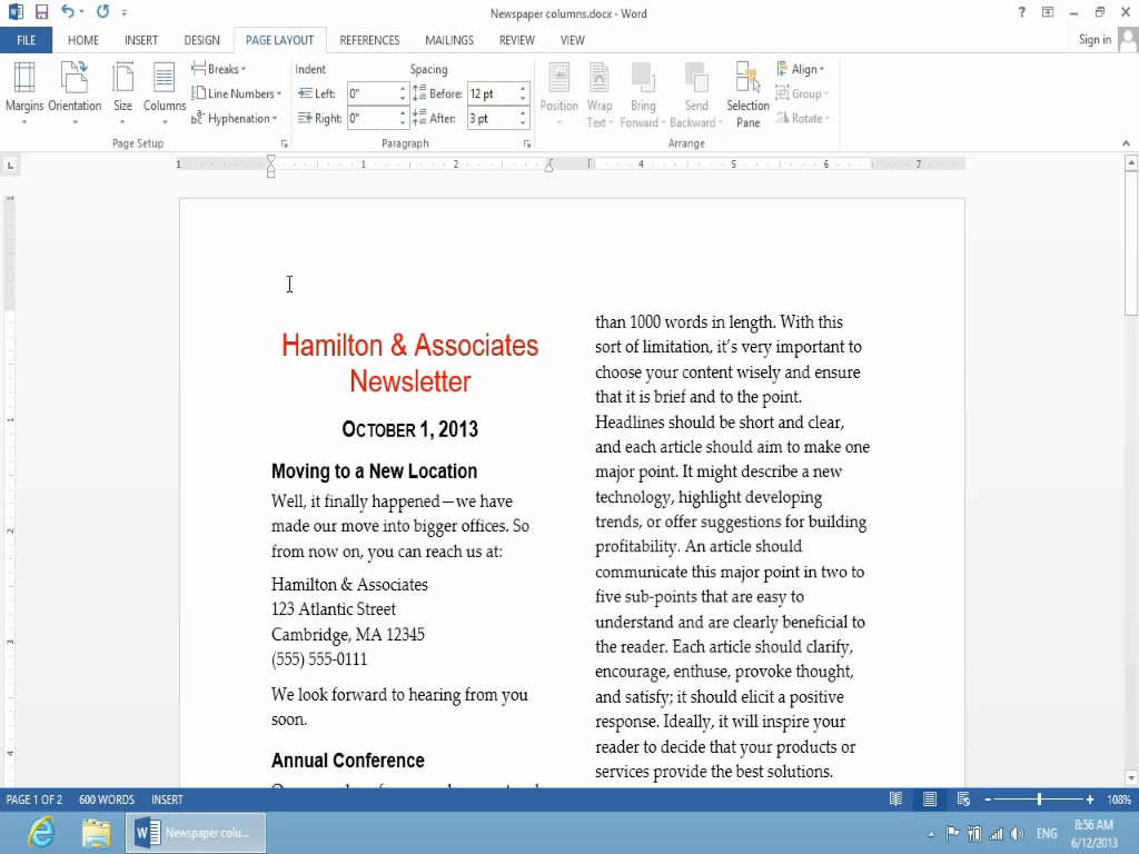 Word 2013, Part 4: Formatting Pages
