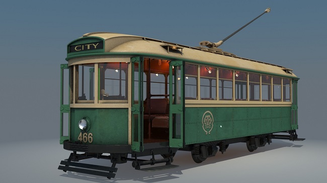 TurboSquid – X-1 class tram No. 466 and Locomotive Train with Wagon