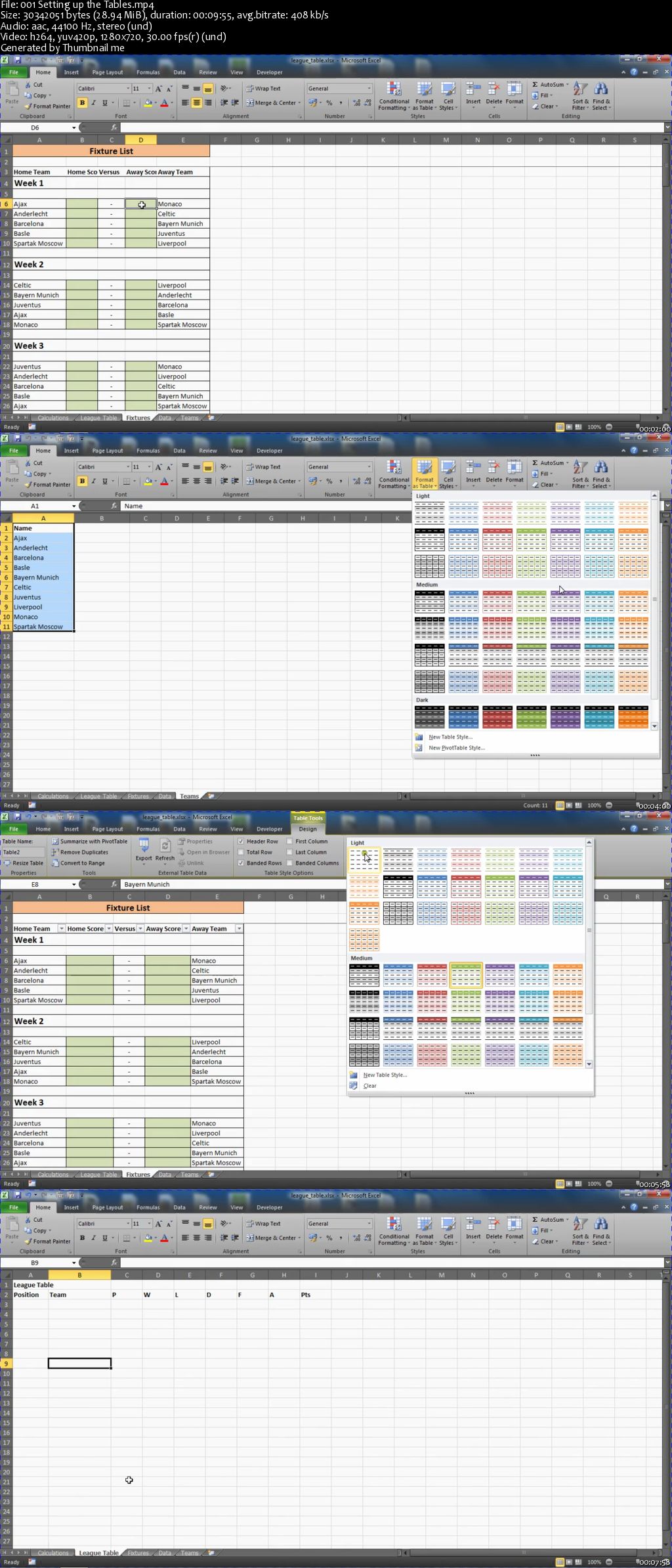 Creating Sports League Tables and Tournaments in Excel