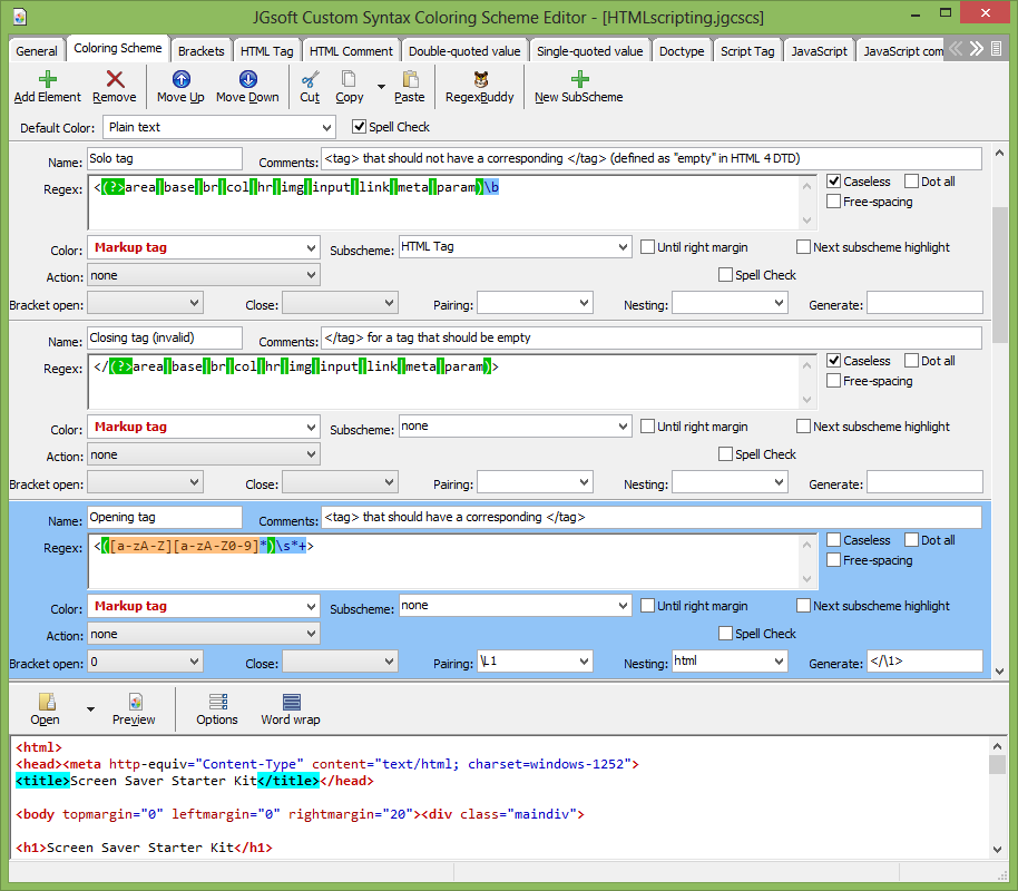 JGsoft Custom Syntax Coloring Schemes Editor 4.1.1.0